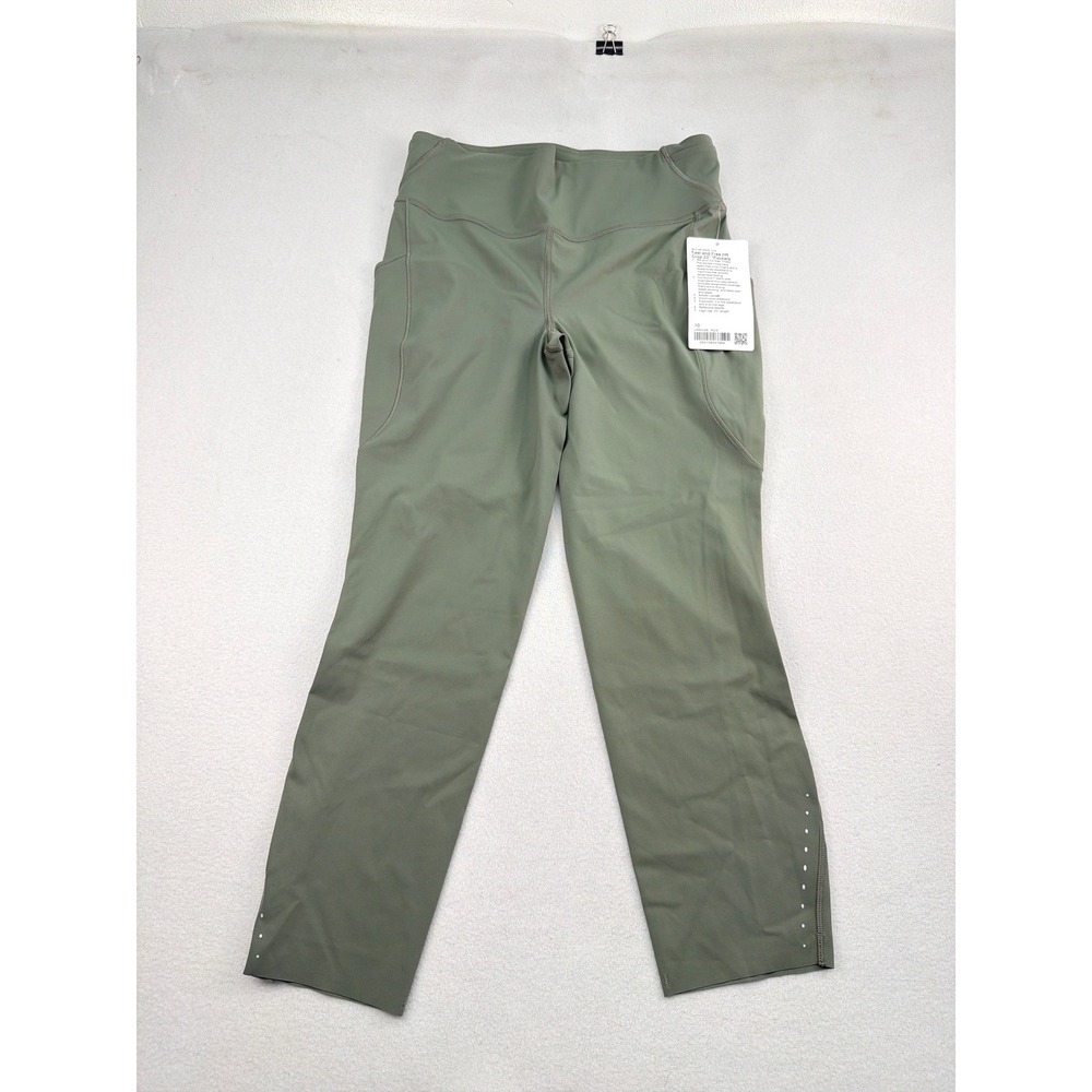 Lululemon Fast and Free HR Crop 23 Pockets Willow Leaf Green Leggings 10 LW6CLQS